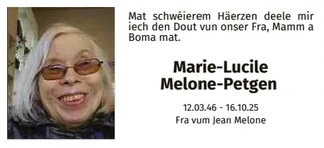 Traueranzeige für Marie-Lucile Melone-Petgen
