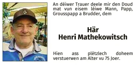 Traueranzeige für Henri Mathekowitsch