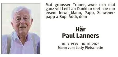 Traueranzeige für Paul Lanners