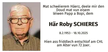 Traueranzeige für Roby Schieres