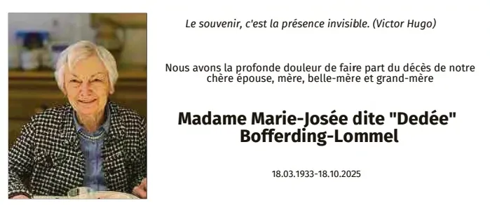 Traueranzeige für Marie-Josée Bofferding-Lommel