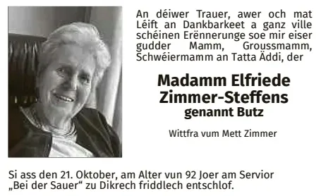 Traueranzeige für Elfriede Zimmer-Steffens