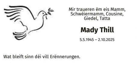 Traueranzeige für Mady Thill