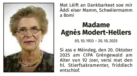 Traueranzeige für Agnès Modert-Hellers