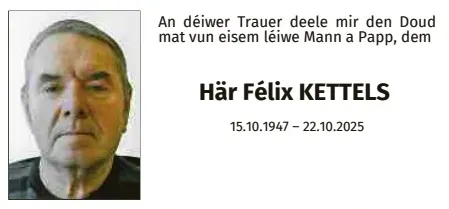Traueranzeige für Félix Kettels