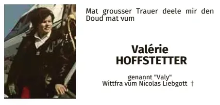 Traueranzeige für Valérie Hoffstetter