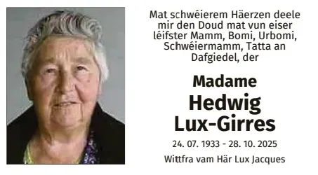 Traueranzeige für Hedwig Lux-Girres