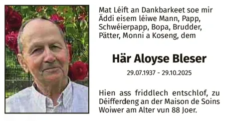 Traueranzeige für Aloyse Bleser