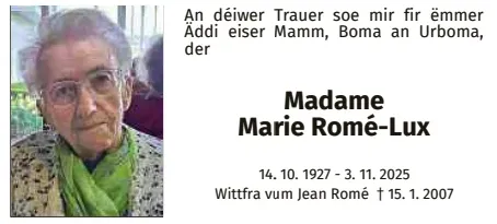 Traueranzeige für Marie Romé-Lux