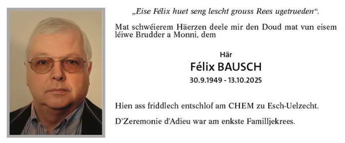 Traueranzeige für Félix Bausch