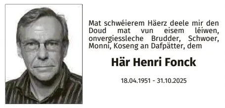 Traueranzeige für Henri Fonck