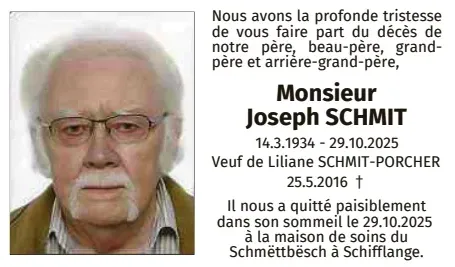 Traueranzeige für Joseph Schmit