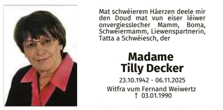 Traueranzeige für Tilly Decker