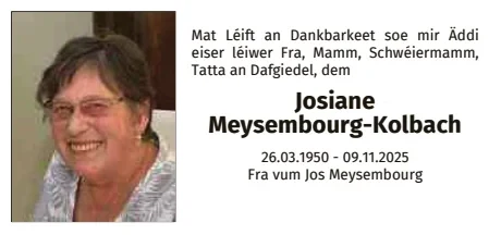 Traueranzeige für Josiane Meysembourg-Kolbach