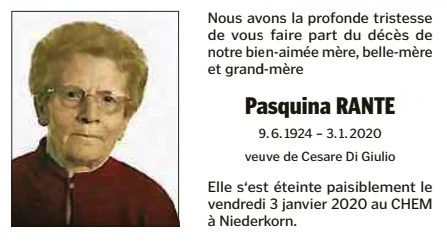 Traueranzeige für Pasquina Rante