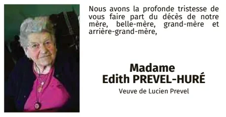 Traueranzeige für Edith Prevel-Huré
