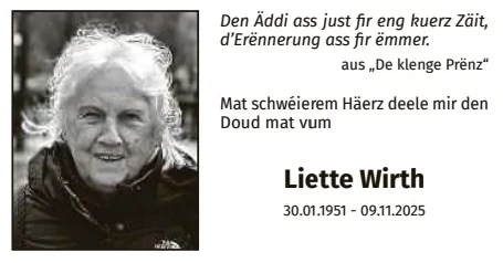 Traueranzeige für Liette Wirth