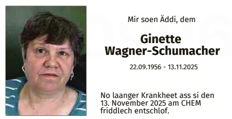 Traueranzeige für Ginette Wagner-Schumacher