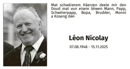 Traueranzeige für Léon Nicolay