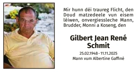 Traueranzeige für Gilbert Jean René Schmit