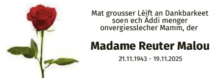 Traueranzeige für Malou Reuter