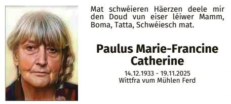 Traueranzeige für Marie-Francine Paulus