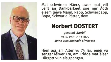 Traueranzeige für Norbert Dostert