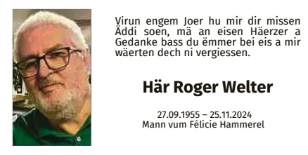 Traueranzeige für Roger Welter