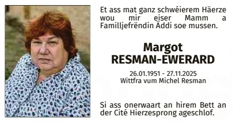 Traueranzeige für Margot Resman- Ewerard