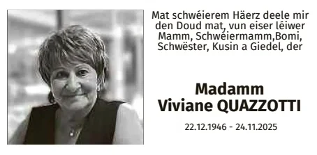 Traueranzeige für Viviane Quazzotti