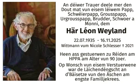 Traueranzeige für Léon Weyland