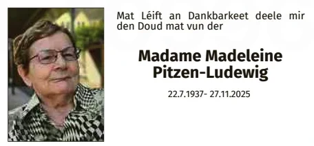 Traueranzeige für Madeleine Pitzen-Ludewig