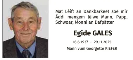 Traueranzeige für Egide Gales