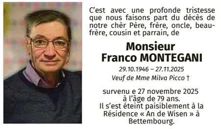 Traueranzeige für Franco Montegani