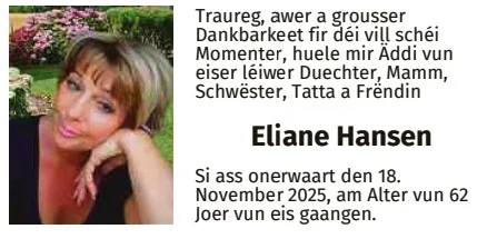 Traueranzeige für Eliane Hansen