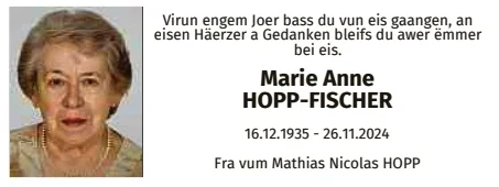 Traueranzeige für Marie-Anne Hopp-Fischer