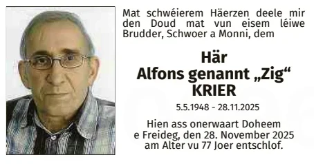 Traueranzeige für Alfons Krier