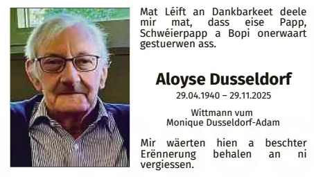 Traueranzeige für Aloyse Dusseldorf