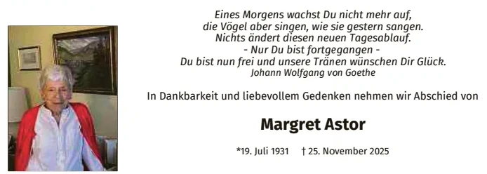 Traueranzeige für Margret Astor