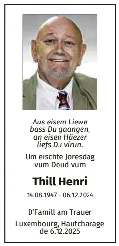 Traueranzeige für Henri Thill