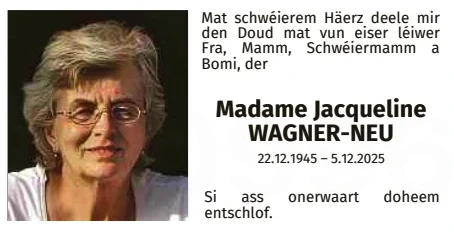 Traueranzeige für Jacqueline Wagner-Neu