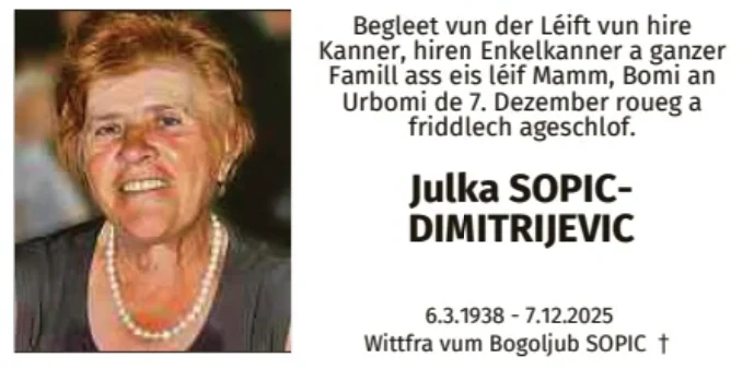 Traueranzeige für Julka Sopic-Dimitrijevic