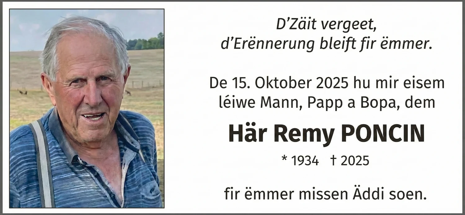 Traueranzeige für Remy Poncin