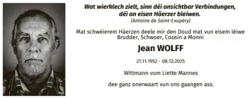 Traueranzeige für Jean Wolff
