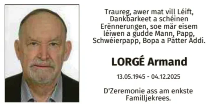 Traueranzeige für Armand Lorgé