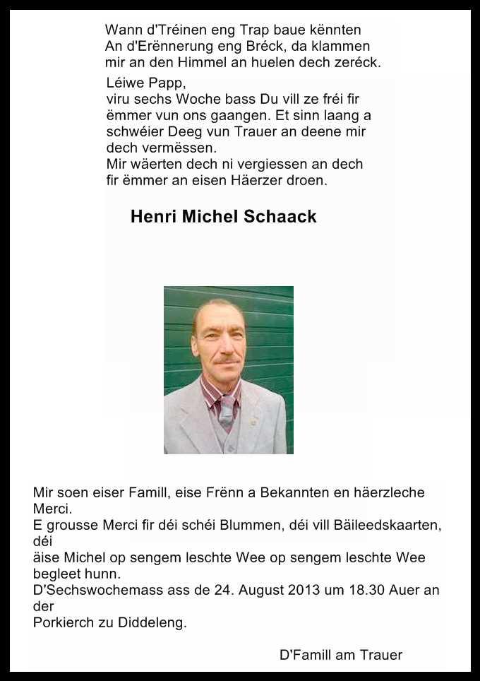 Henri Michel Schaack D'Sechswochemass ass de 24. August