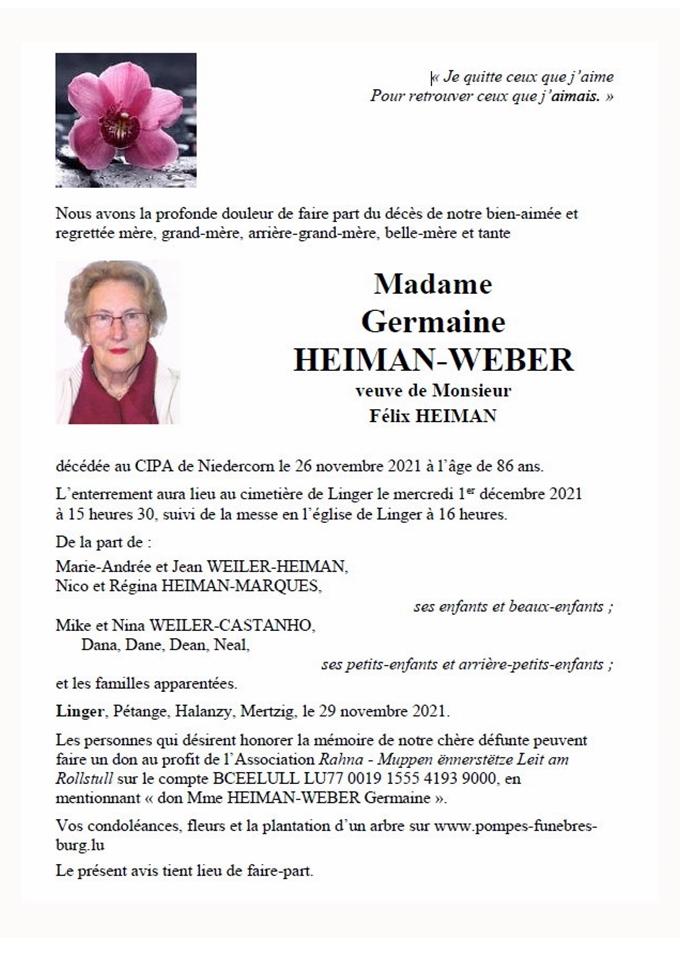 Madame Germaine HEIMAN-WEBER 