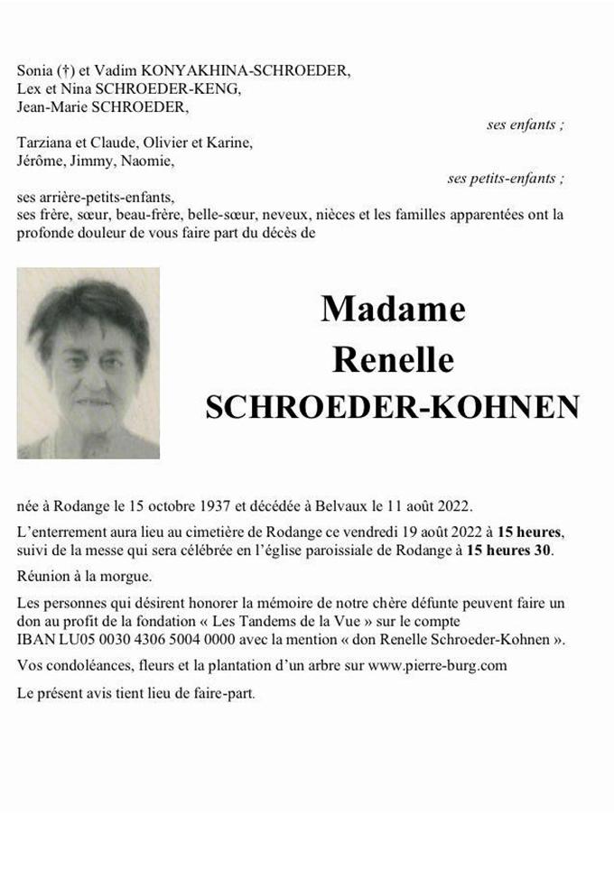 Madame Renelle  SCHROEDER-KOHNEN 