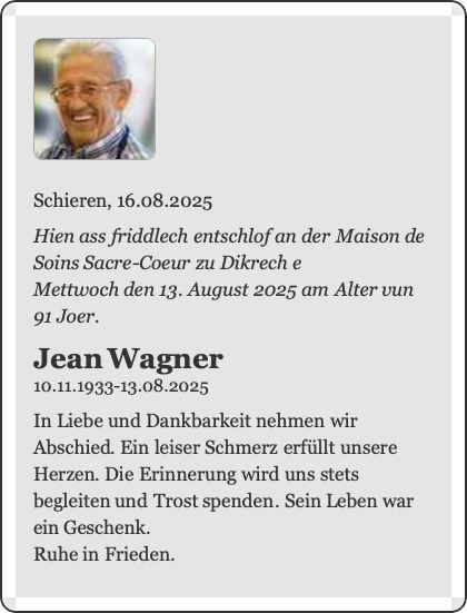 Traueranzeige für Jean Wagner