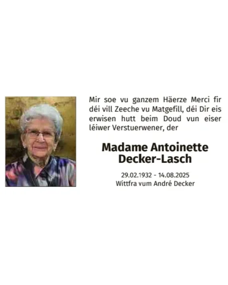Traueranzeige für Antoinette Decker-Lasch